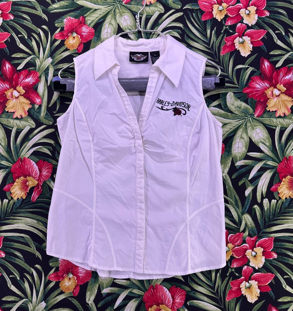 Harley Davidson SnapButton Biker Top Embroidered Rose Size M